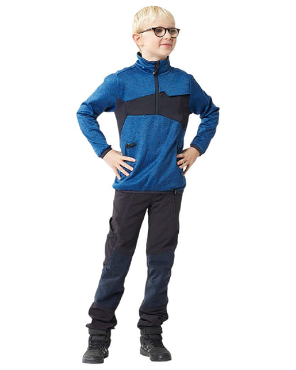 Azure Blue Dark Navy Coloured Mascot Workwear Childrens Accelerate Fleece Jumper on white background 