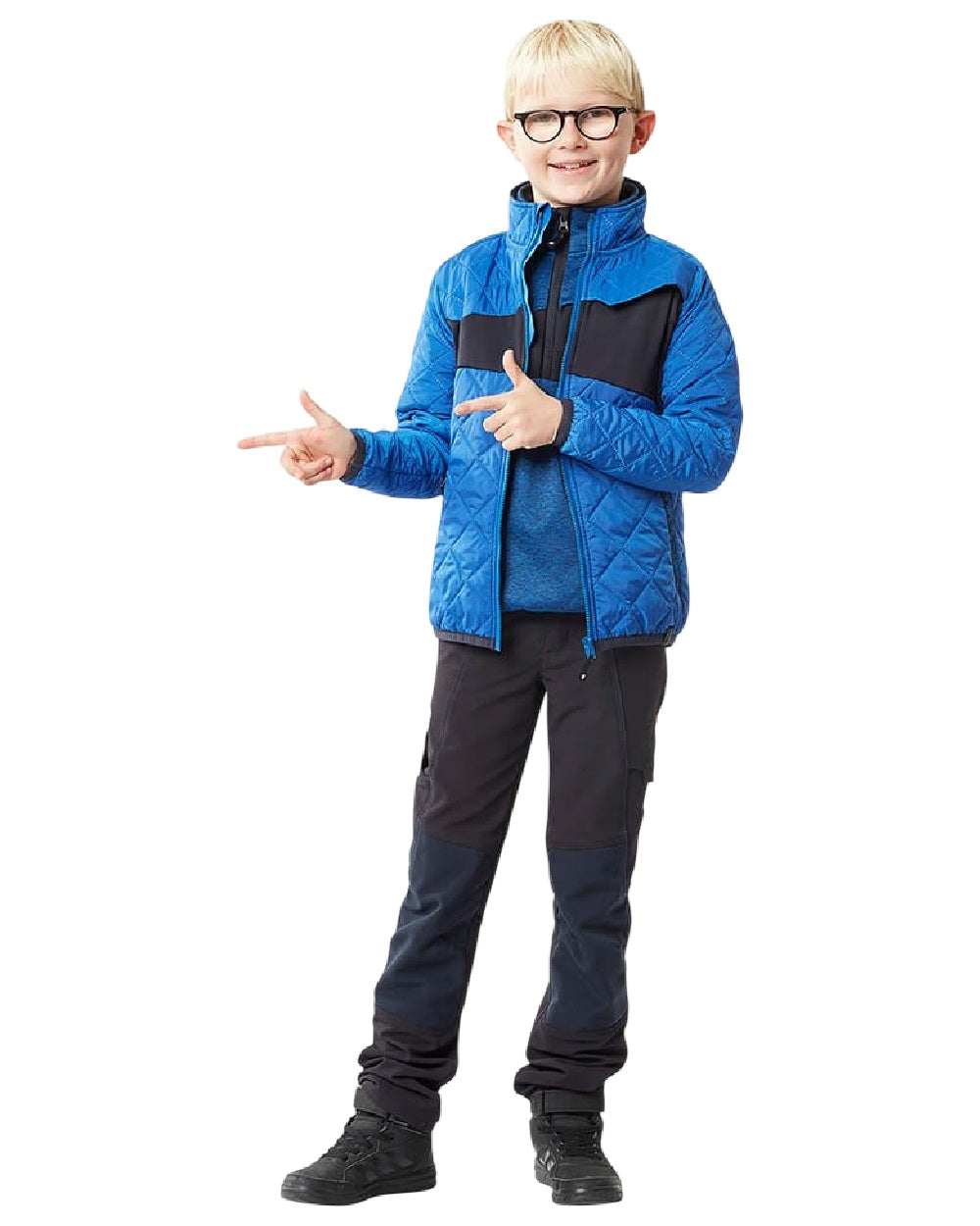 Azure Blue Dark Navy Coloured Mascot Workwear Childrens Accelerate Fleece Jumper on white background 