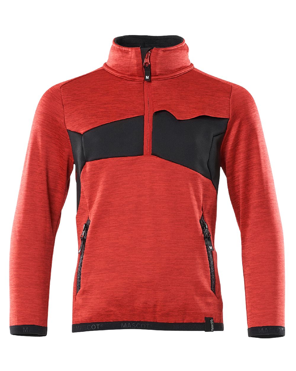 Traffic Red Black Coloured Mascot Workwear Childrens Accelerate Fleece Jumper on white background 