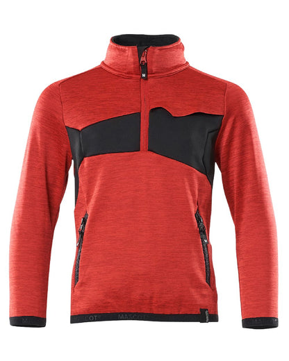 Traffic Red Black Coloured Mascot Workwear Childrens Accelerate Fleece Jumper on white background 
