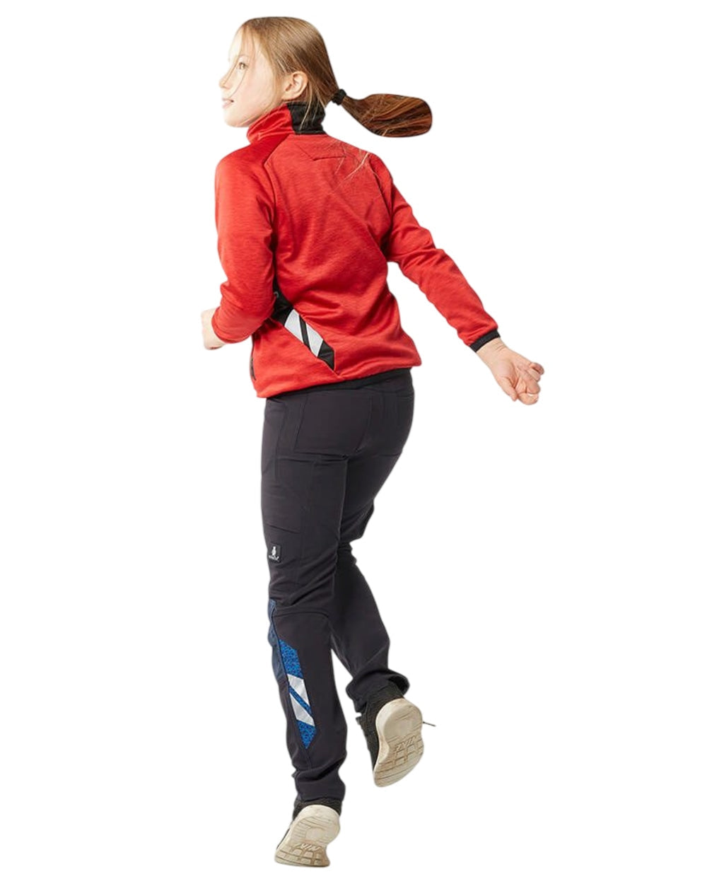 Traffic Red Black Coloured Mascot Workwear Childrens Accelerate Fleece Jumper on white background 