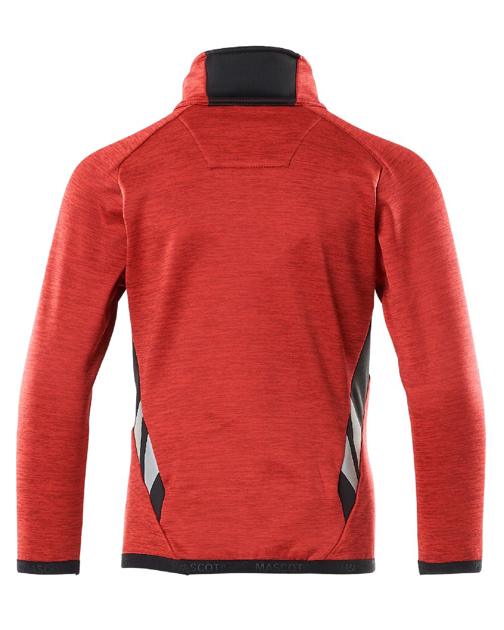 Traffic Red Black Coloured Mascot Workwear Childrens Accelerate Fleece Jumper on white background 