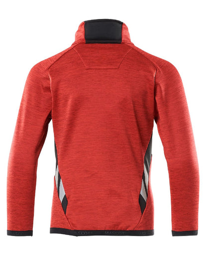 Traffic Red Black Coloured Mascot Workwear Childrens Accelerate Fleece Jumper on white background 