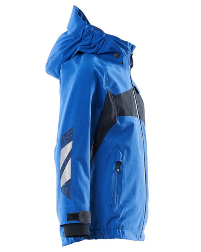Azure Blue Dark Navy Coloured Mascot Workwear Childrens Accelerate Lightweight Outer Shell Jacket on white background 