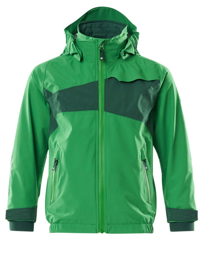 Grass Green Coloured Mascot Workwear Childrens Accelerate Lightweight Outer Shell Jacket on white background 