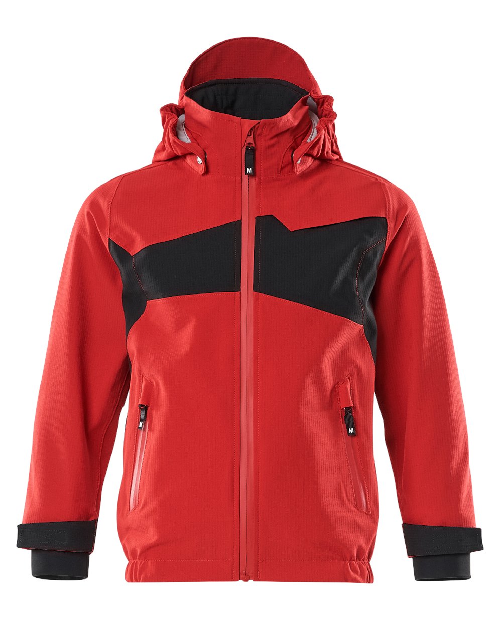 Traffic Red Black Coloured Mascot Workwear Childrens Accelerate Lightweight Outer Shell Jacket on white background 