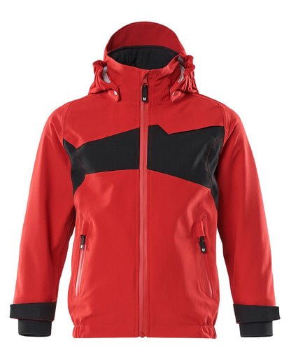 Traffic Red Black Coloured Mascot Workwear Childrens Accelerate Lightweight Outer Shell Jacket on white background 