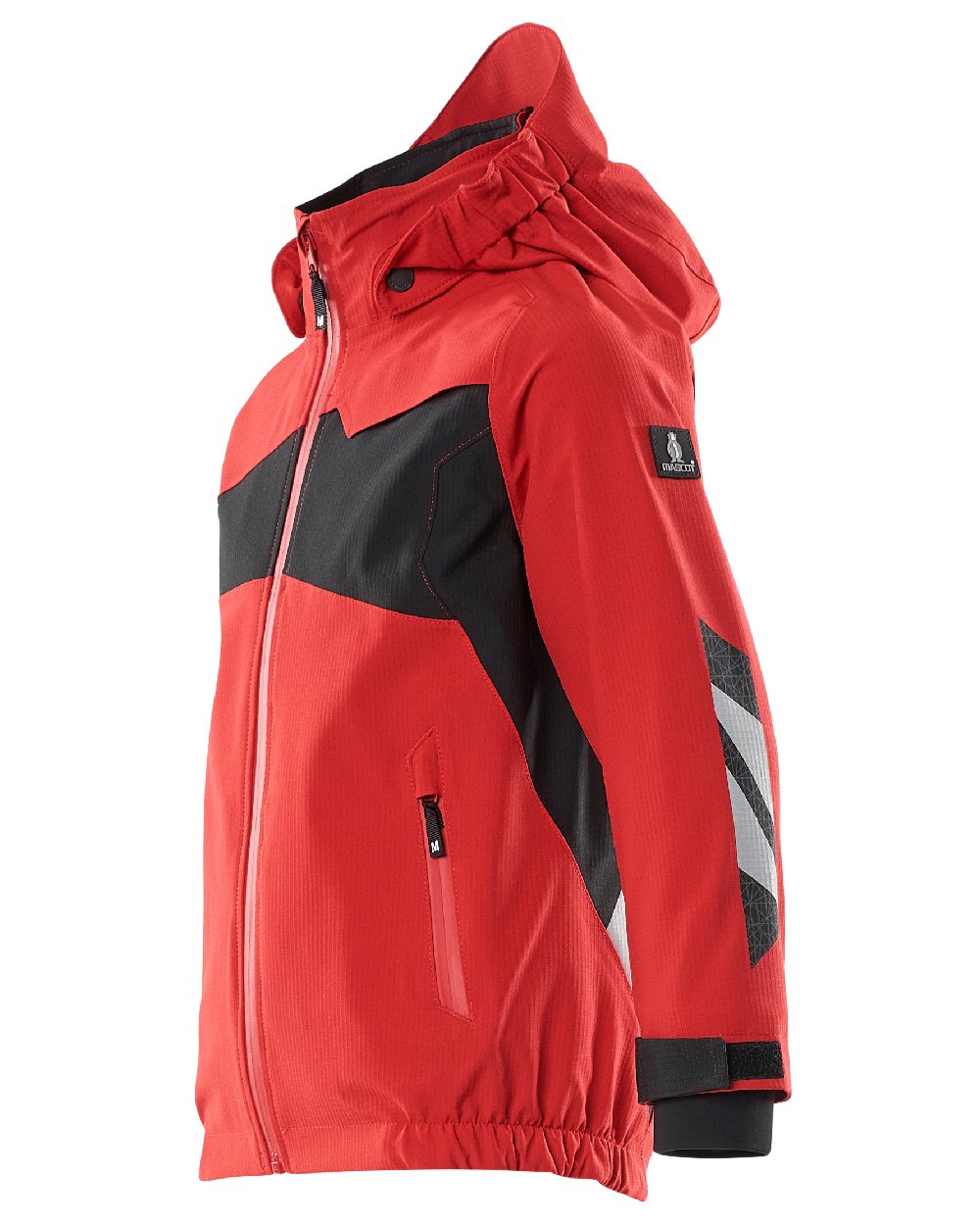 Traffic Red Black Coloured Mascot Workwear Childrens Accelerate Lightweight Outer Shell Jacket on outdoor background 