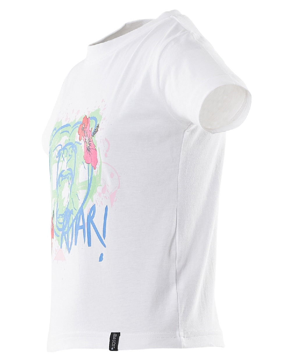 White Coloured Mascot Workwear Childrens Accelerate Print T-Shirt on white background 