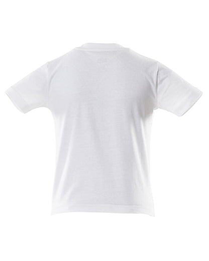 White Coloured Mascot Workwear Childrens Accelerate Print T-Shirt on white background 