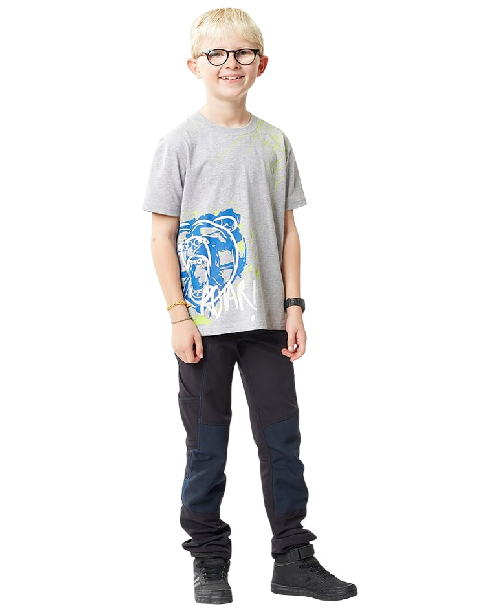Grey Flecked Coloured Mascot Workwear Childrens Accelerate T-Shirt on white background 