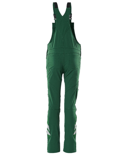 Green Coloured Mascot Workwear Childrens Accelerate Ultimate Stretch Bib &amp; Brace on white background 