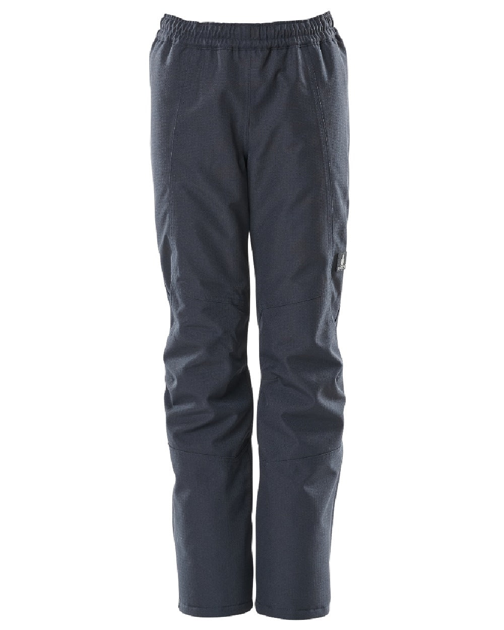 Dark Navy Coloured Mascot Workwear Childrens Accelerate Waterproof Over Trousers on white background