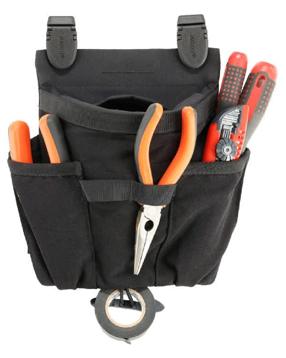 Black Coloured Mascot Workwear Customized Click Pocket System Holster Pocket on white background 