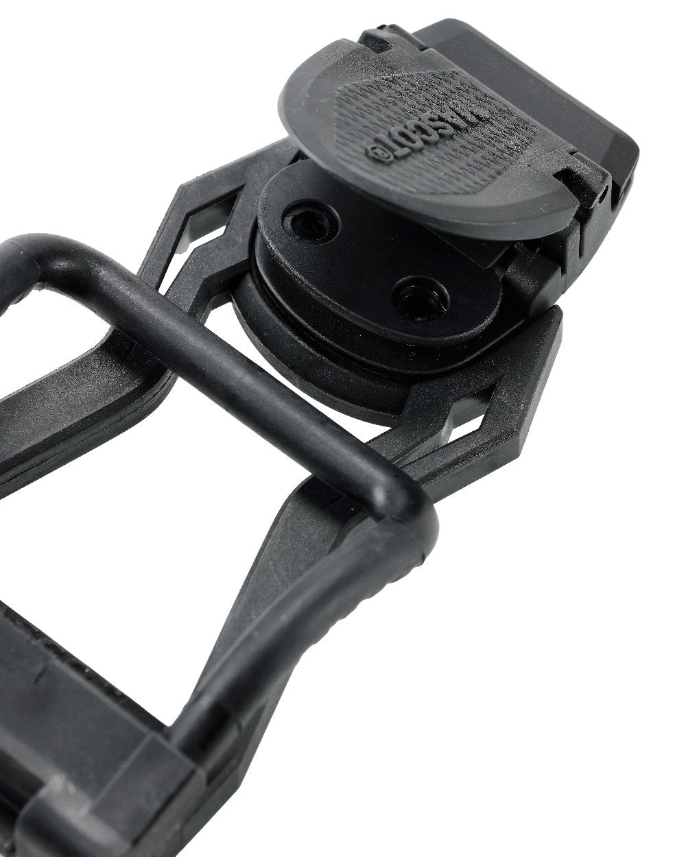 Black Coloured Mascot Workwear Customized Click System Foldable Hammer Holder on white background 
