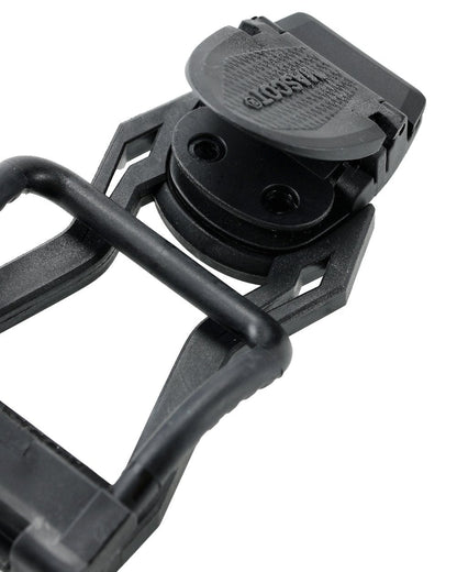 Black Coloured Mascot Workwear Customized Click System Foldable Hammer Holder on white background 