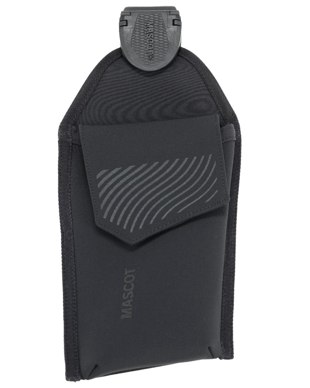Black Coloured Mascot Workwear Customized Click System Phone Pocket on white background 