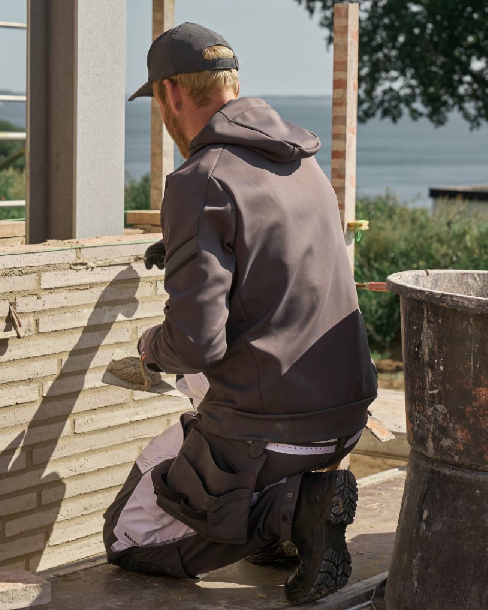 Stone Grey Coloured Mascot Workwear Customized Adjustable Cap on outdoor background 