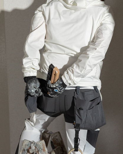 Stone Grey Coloured Mascot Workwear Customized Set of Two Painter Holster Pockets on indoor background 