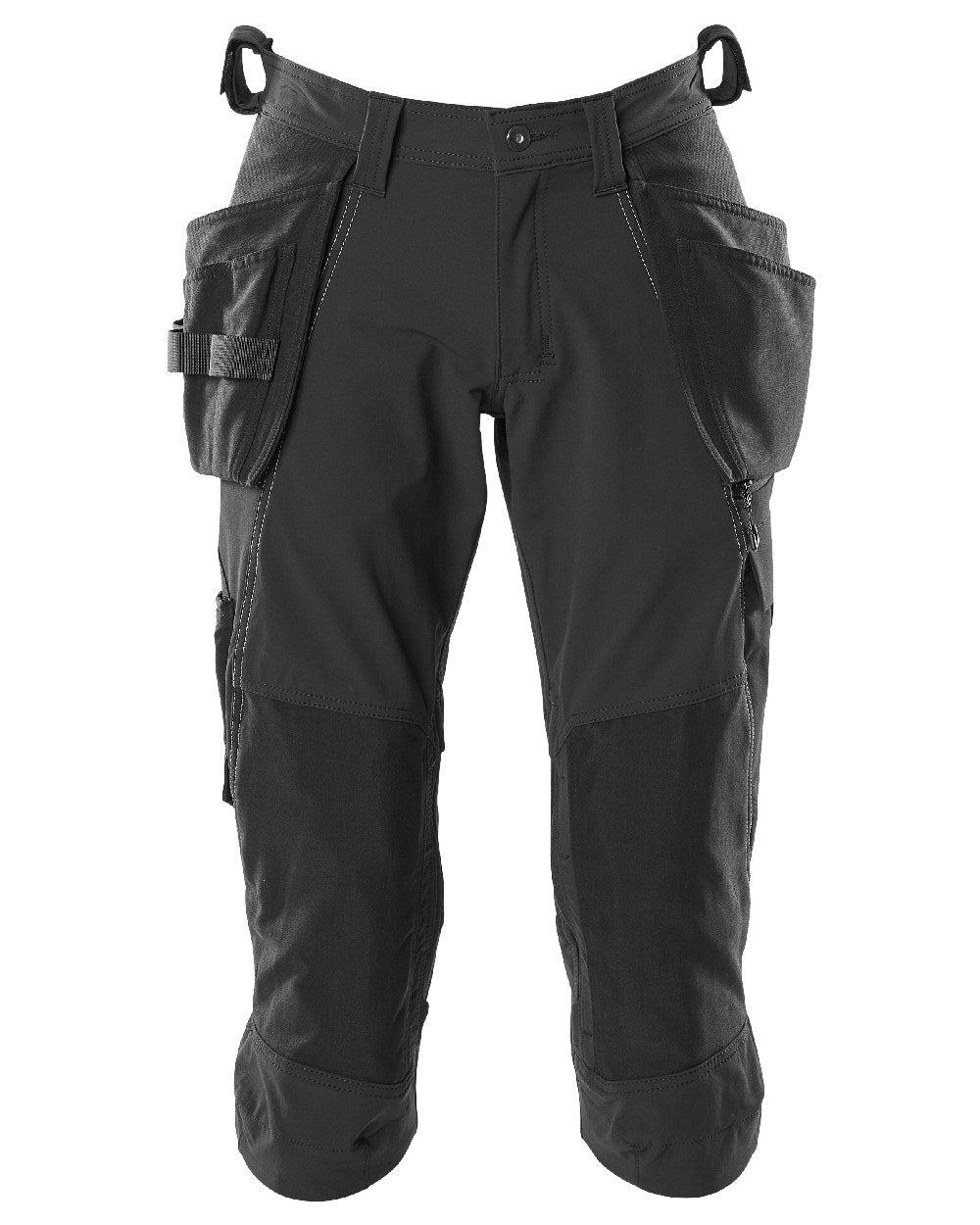 Black Coloured Mascot Workwear Mens Accelerate 3/4 Length Trousers With Holster Pockets on white background