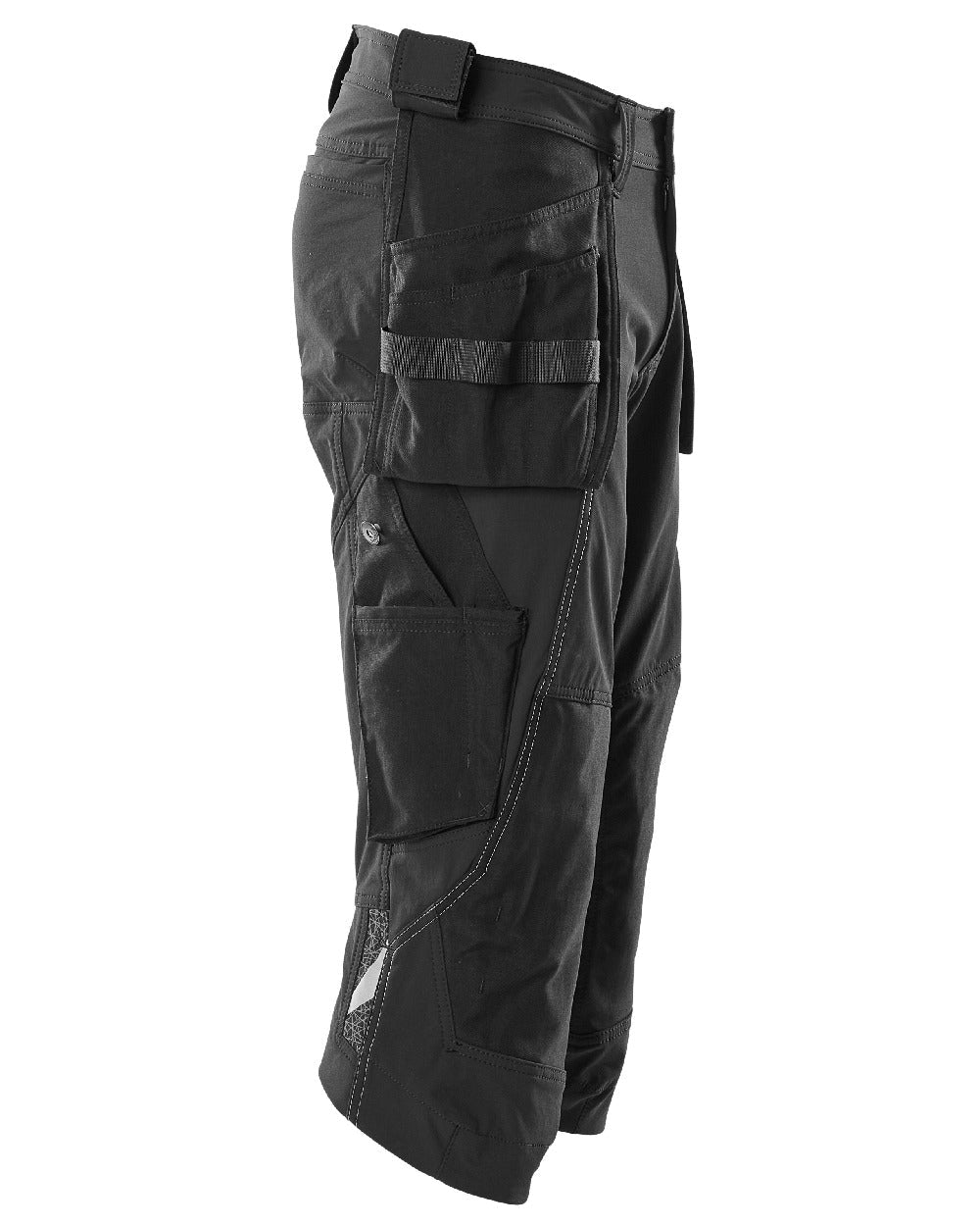Black Coloured Mascot Workwear Mens Accelerate 3/4 Length Trousers With Holster Pockets on white background 