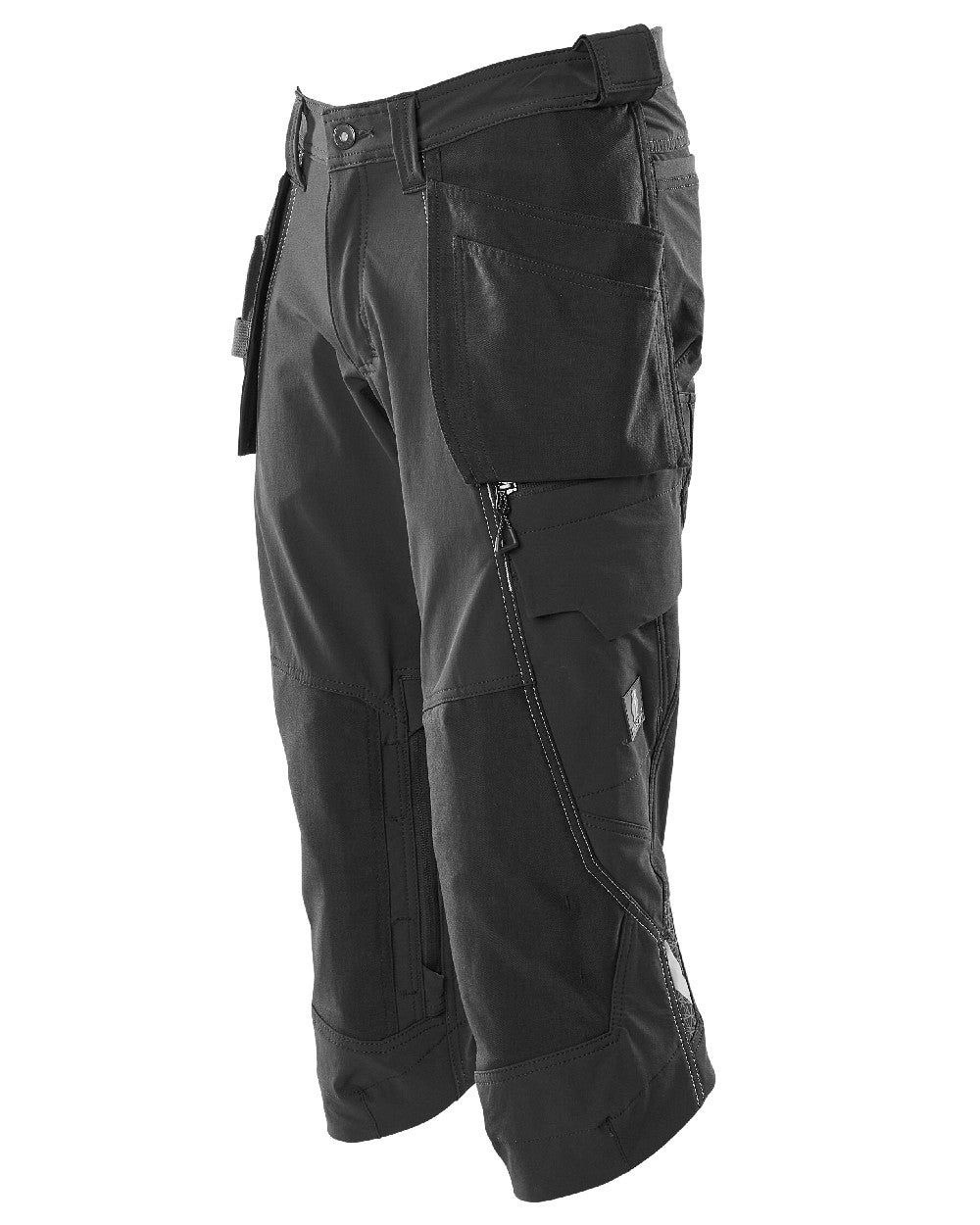 Black Coloured Mascot Workwear Mens Accelerate 3/4 Length Trousers With Holster Pockets on white background 