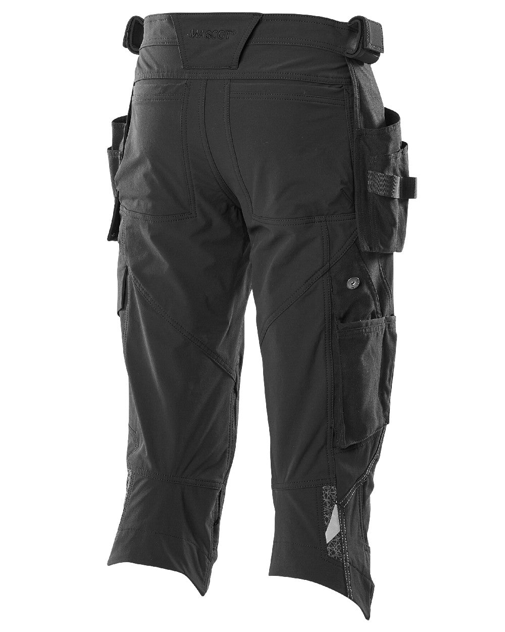 Black Coloured Mascot Workwear Mens Accelerate 3/4 Length Trousers With Holster Pockets on white background 