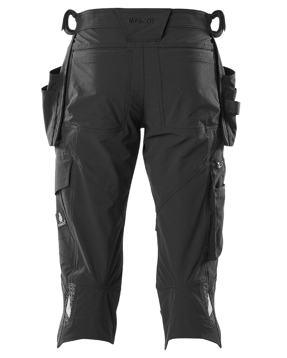 Black Coloured Mascot Workwear Mens Accelerate 3/4 Length Trousers With Holster Pockets on white background 