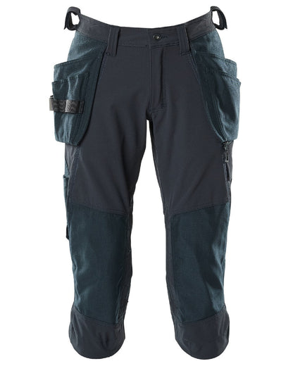 Dark Navy Coloured Mascot Workwear Mens Accelerate 3/4 Length Trousers With Holster Pockets on white background 