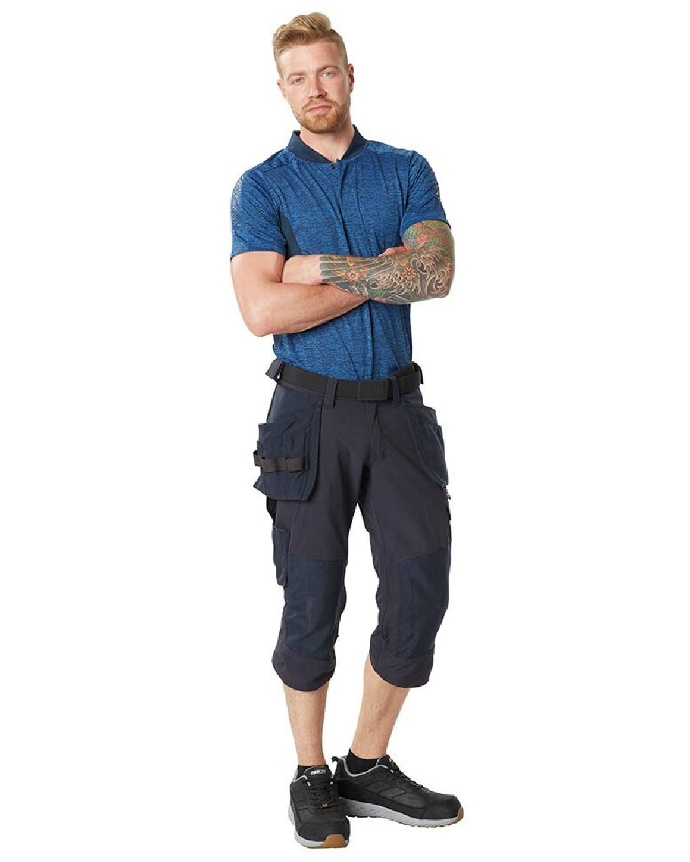 Dark Navy Coloured Mascot Workwear Mens Accelerate 3/4 Length Trousers With Holster Pockets on white background 