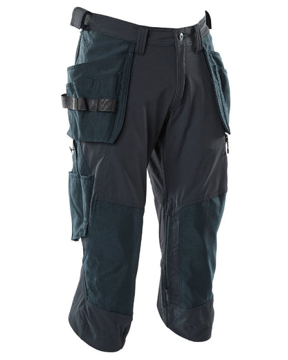 Dark Navy Coloured Mascot Workwear Mens Accelerate 3/4 Length Trousers With Holster Pockets on white background 