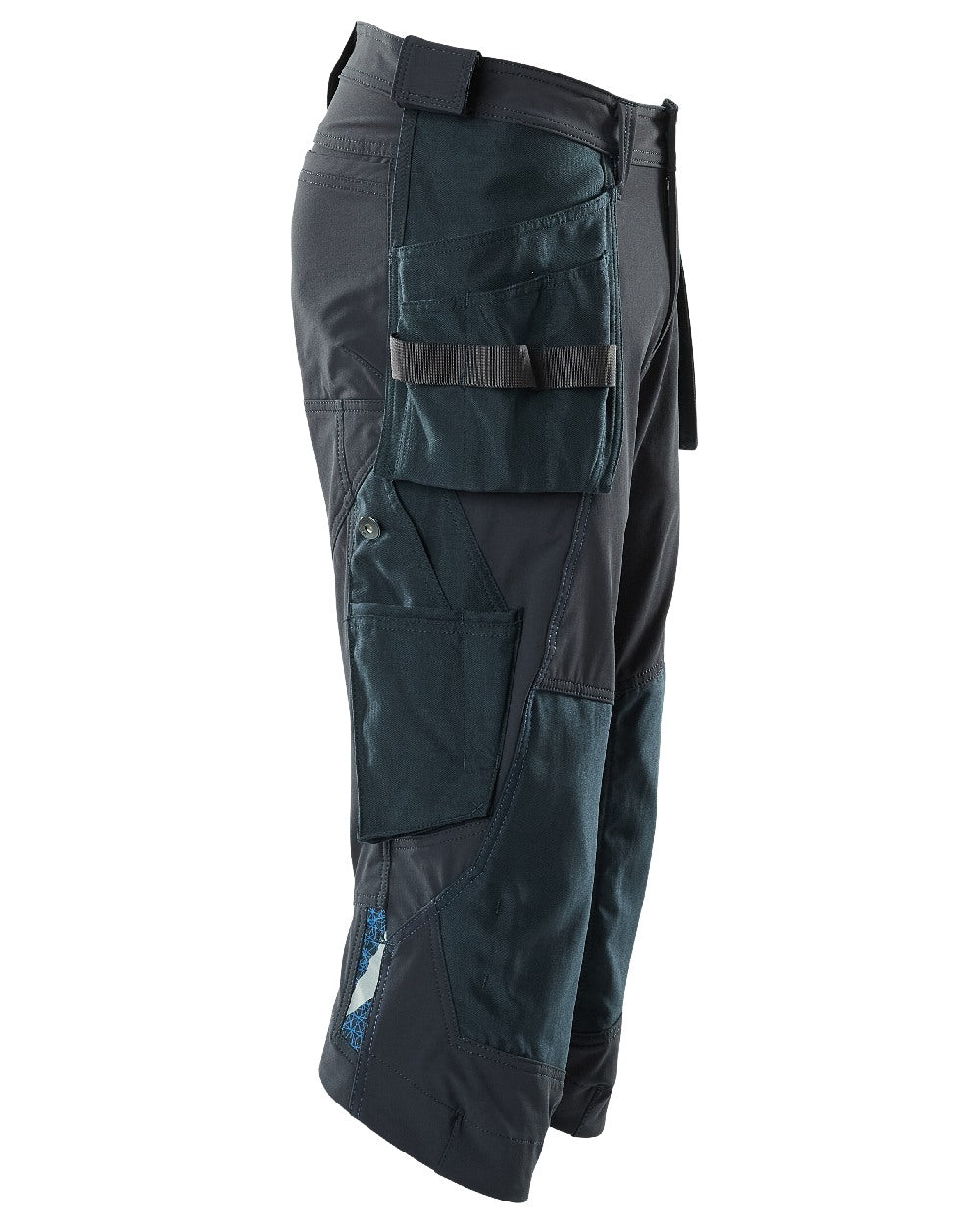 Dark Navy Coloured Mascot Workwear Mens Accelerate 3/4 Length Trousers With Holster Pockets on white background 