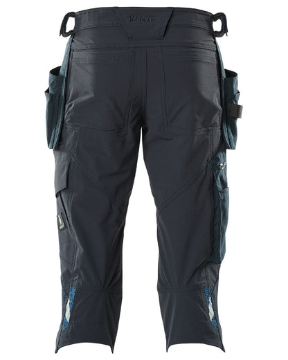 Dark Navy Coloured Mascot Workwear Mens Accelerate 3/4 Length Trousers With Holster Pockets on white background 
