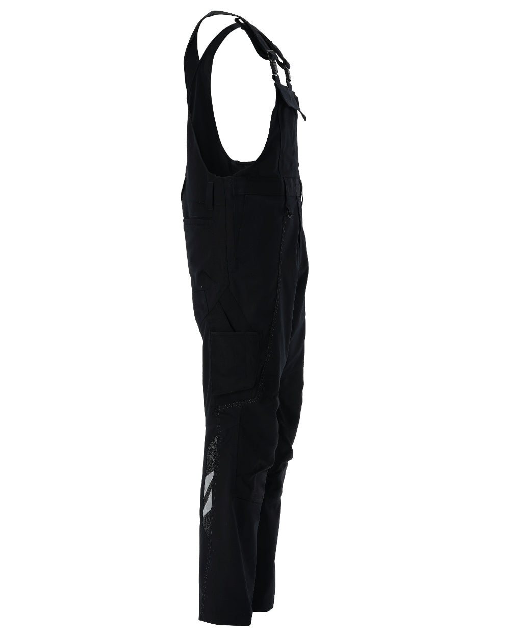Black Coloured Mascot Workwear Mens Accelerate Bib &amp; Brace With Kneepad Pockets on white background 