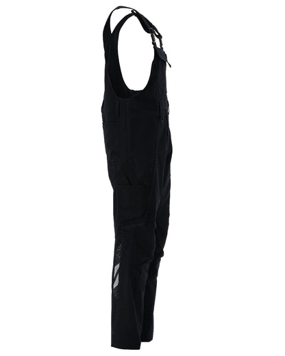 Black Coloured Mascot Workwear Mens Accelerate Bib &amp; Brace With Kneepad Pockets on white background 