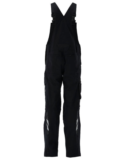 Black Coloured Mascot Workwear Mens Accelerate Bib &amp; Brace With Kneepad Pockets on white background 