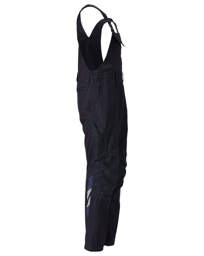 Dark Navy Coloured Mascot Workwear Mens Accelerate Bib &amp; Brace With Kneepad Pockets on white background 