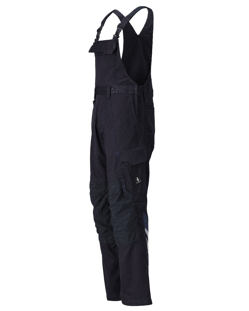 Dark Navy Coloured Mascot Workwear Mens Accelerate Bib &amp; Brace With Kneepad Pockets on white background 