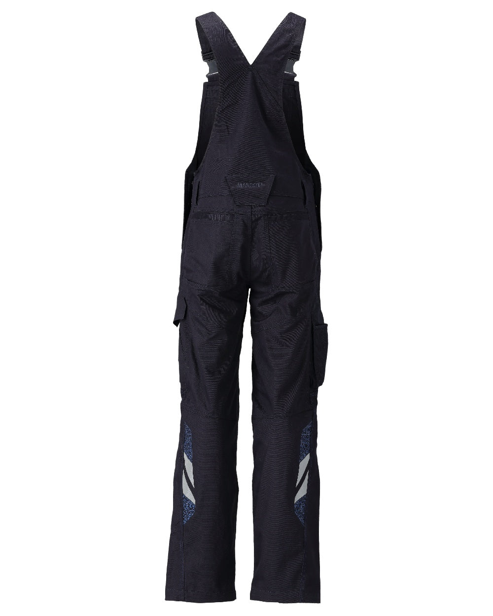 Dark Navy Coloured Mascot Workwear Mens Accelerate Bib &amp; Brace With Kneepad Pockets on white background 