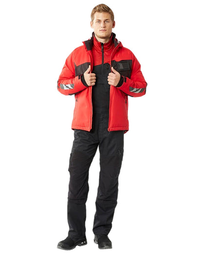 Traffic Red Black Coloured Mascot Workwear Mens Accelerate Breathable Winter Jacket on white background 