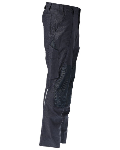Dark Navy Coloured Mascot Workwear Mens Accelerate Cotton Trousers With Kneepad Pockets on white background 