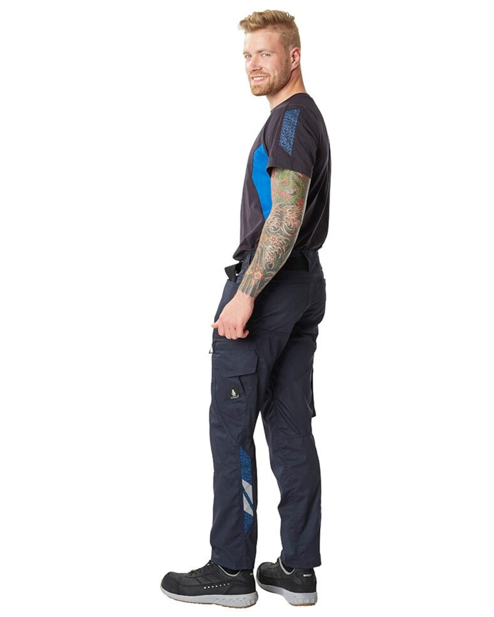 Dark Navy Coloured Mascot Workwear Mens Accelerate Extra Lightweight Trousers on white background 