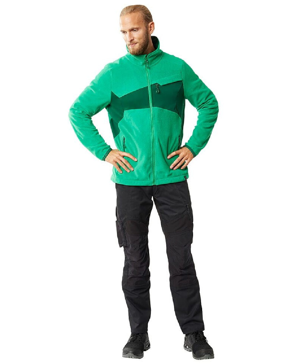 Grass Green Coloured Mascot Workwear Mens Accelerate Fleece Jacket on white background 