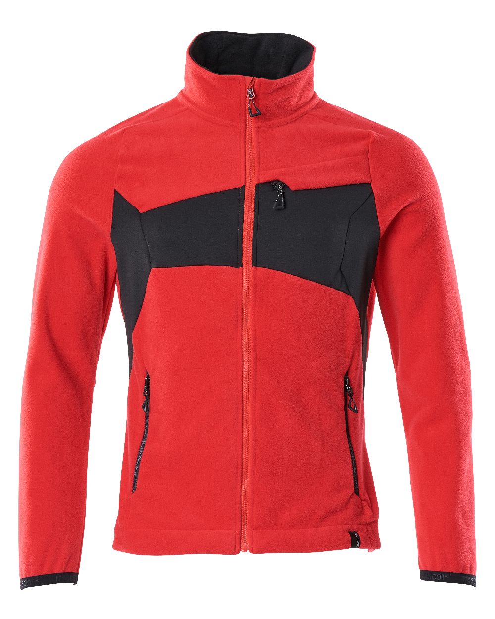 Traffic Red Black Coloured Mascot Workwear Mens Accelerate Fleece Jacket on white background 