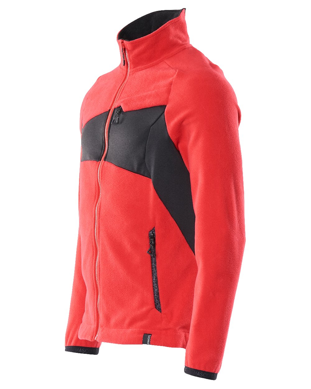 Traffic Red Black Coloured Mascot Workwear Mens Accelerate Fleece Jacket on white background 