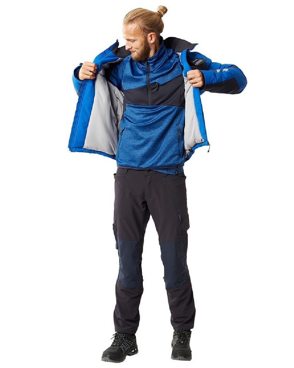 Azure Blue Dark Navy Coloured Mascot Workwear Mens Accelerate Fleece Jumper With Half Zip on white background 