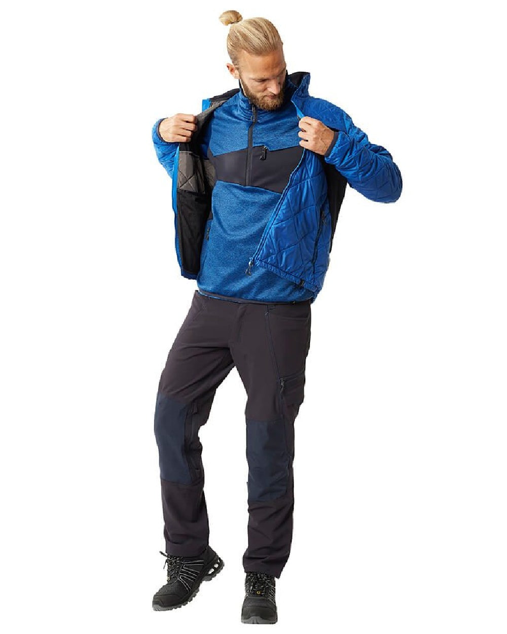 Azure Blue Dark Navy Coloured Mascot Workwear Mens Accelerate Fleece Jumper With Half Zip on white background 