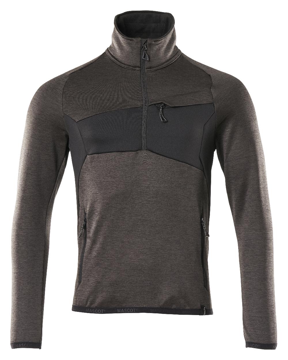 Dark Anthracite Black Coloured Mascot Workwear Mens Accelerate Fleece Jumper With Half Zip on white background 