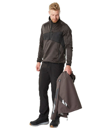 Dark Anthracite Black Coloured Mascot Workwear Mens Accelerate Fleece Jumper With Half Zip on white background 