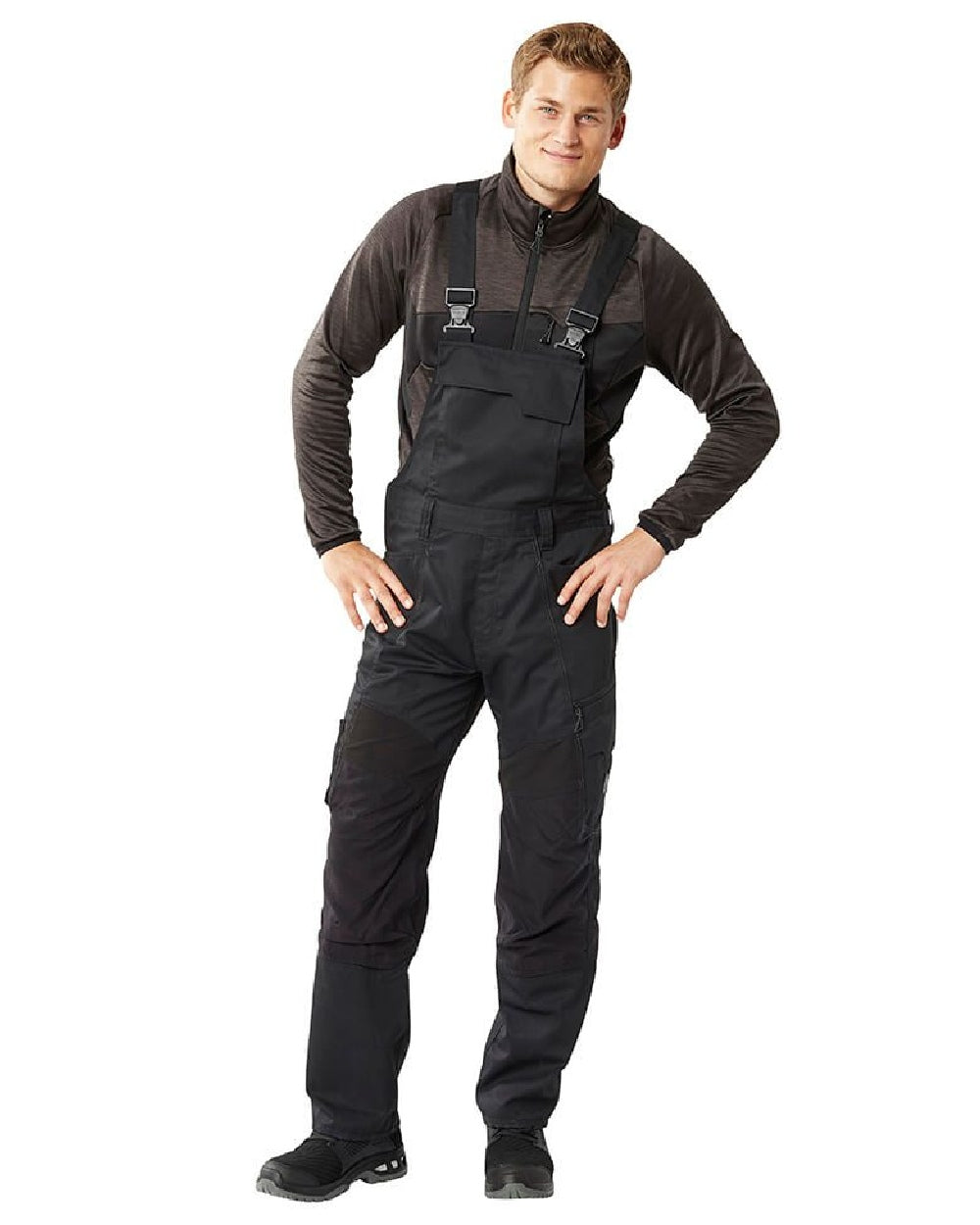 Dark Anthracite Black Coloured Mascot Workwear Mens Accelerate Fleece Jumper With Half Zip on white background 